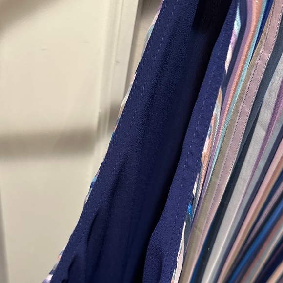 White House Black Market Navy and Warm Tones Gold Striped Halter Dress - Picture 15 of 15